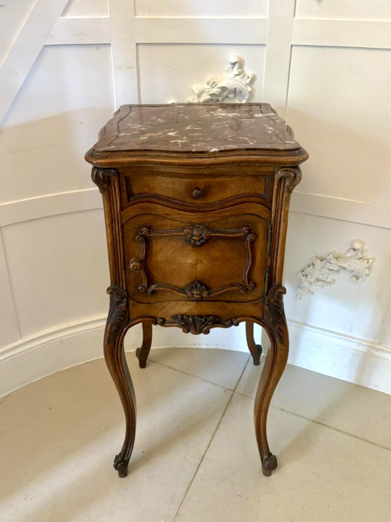 Antique Victorian Quality Carved Walnut French Bedside Cabinet